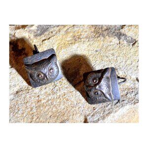 Antique Rust Black Brass Owl Earrings